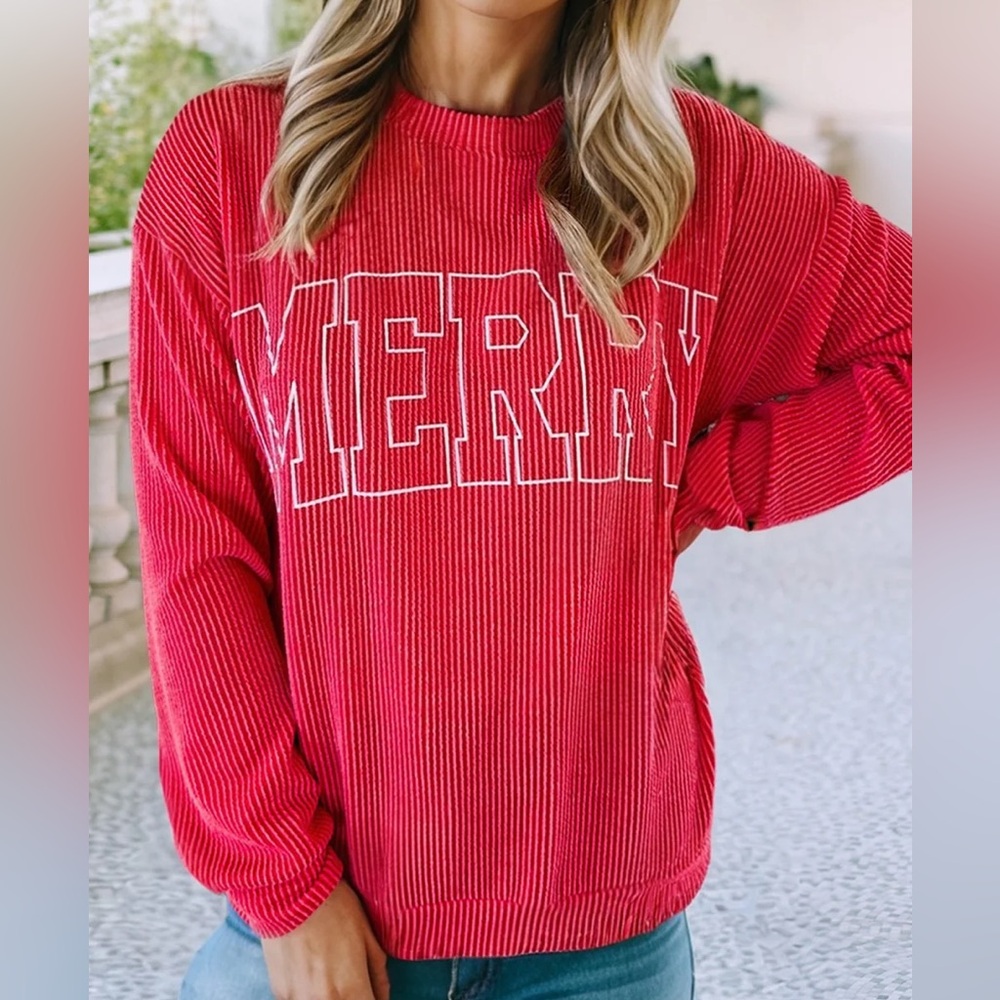 Red 'Merry' Ribbed Sweater